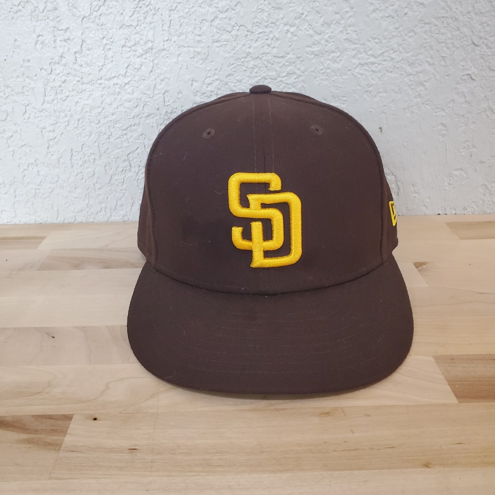 New Era 59FIFTY San Diego Padres Brown Yellow Fitted Hat Size 7 MLB On Field Cap